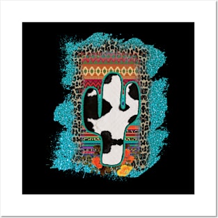 Turquoise Cowhide Cactus Posters and Art